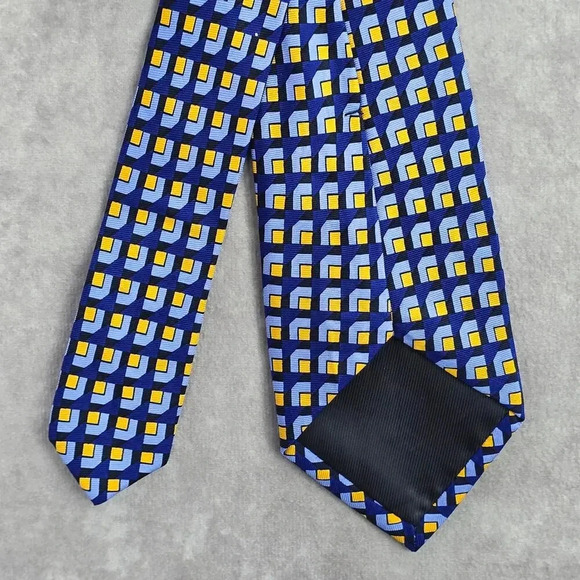 Banana Republic Blue Yellow Square Geometric 100% Silk Men's Neck Tie - Picture 6 of 6